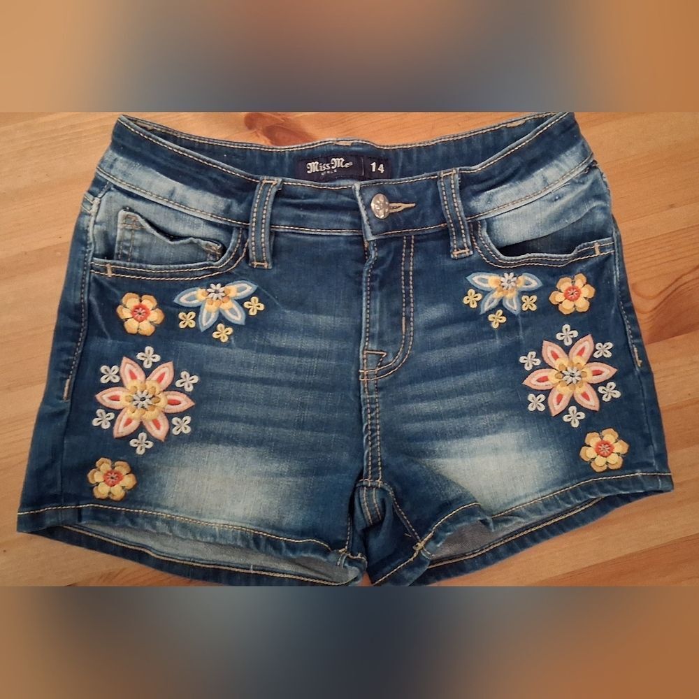 Miss Me Embroidered Blue Denim Shorts